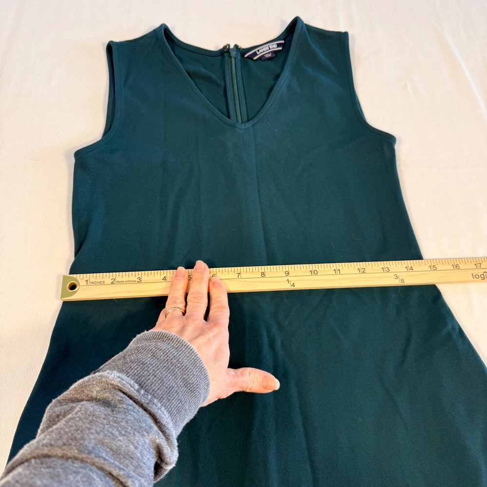 Lands End Womens Sz 2 Green Ponte Knit V-Neck Sleeveless Sheath Dress Pockets - Picture 8 of 16